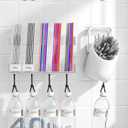 FOOGWEE 9.8" Acrylic Straw Holder for Cabinet Door - Straw Organizer with Ultra-Sticky Adhesive, Kitchen & RV Essensials, 5-Compartment Storage for Reusable Straws & Brushes, Colored Pencils, Markers (Clear)