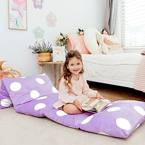 Butterfly Craze Floor Pillow Case, Mattress Bed Lounger Cover, Polka Purple, Queen Size - Cozy Seating Solution for Kids & Adults, Recliner Cushion, for Reading, TV Time (Pillow Not Included)