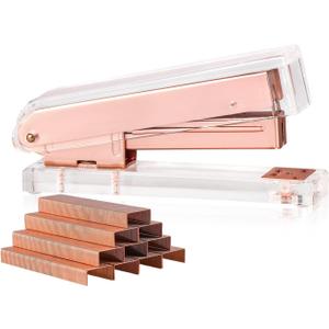 Elegant Ultra Clear Acrylic Rose Gold Desktop Stapler with 1000 Staples for Office Accessories(Rose Gold)