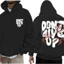 Graphic Streetwear Hoodies For Men Vintage Hoodie Inspirational Sweatshirts Positive Letter Print Cotton Pullover (X-Large, Black)