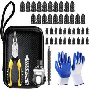 Tire Screw Plug Repair kit - No Need to Remove The tire, tire sidewall Repair kit, Patch Plug Tool and Portable Storage Bag - Quick Flat tire Repair for Cars, Trucks, Motorcycles and SUV