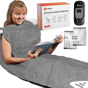 LifePro Infrared Sauna Blanket - Personal Sauna for Detox, Tension, and Relaxation - Portable Sauna for Home with Multi-Layer Heating 113F - 176F and Remote Control - Included Sauna Detox Wraps (Regular Grey)