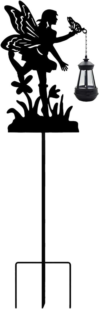 Zhancaixu Solar Fairy with Butterfly Garden Stakes Outdoor Solar Decor Metal Fairy Holding Solar Lantern Decorative Garden Metal Animal Stakes Outdoor Flower Silhouette Stakes