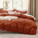 Bedsure Terracotta Duvet Cover Queen Size - 3 Pieces Prewashed Cotton-Like Extra Soft Bedding Set, Includes 1 Duvet Cover 90x90 Inches with Zipper Closure & 2 Pillow Shams, Comforter Not Included