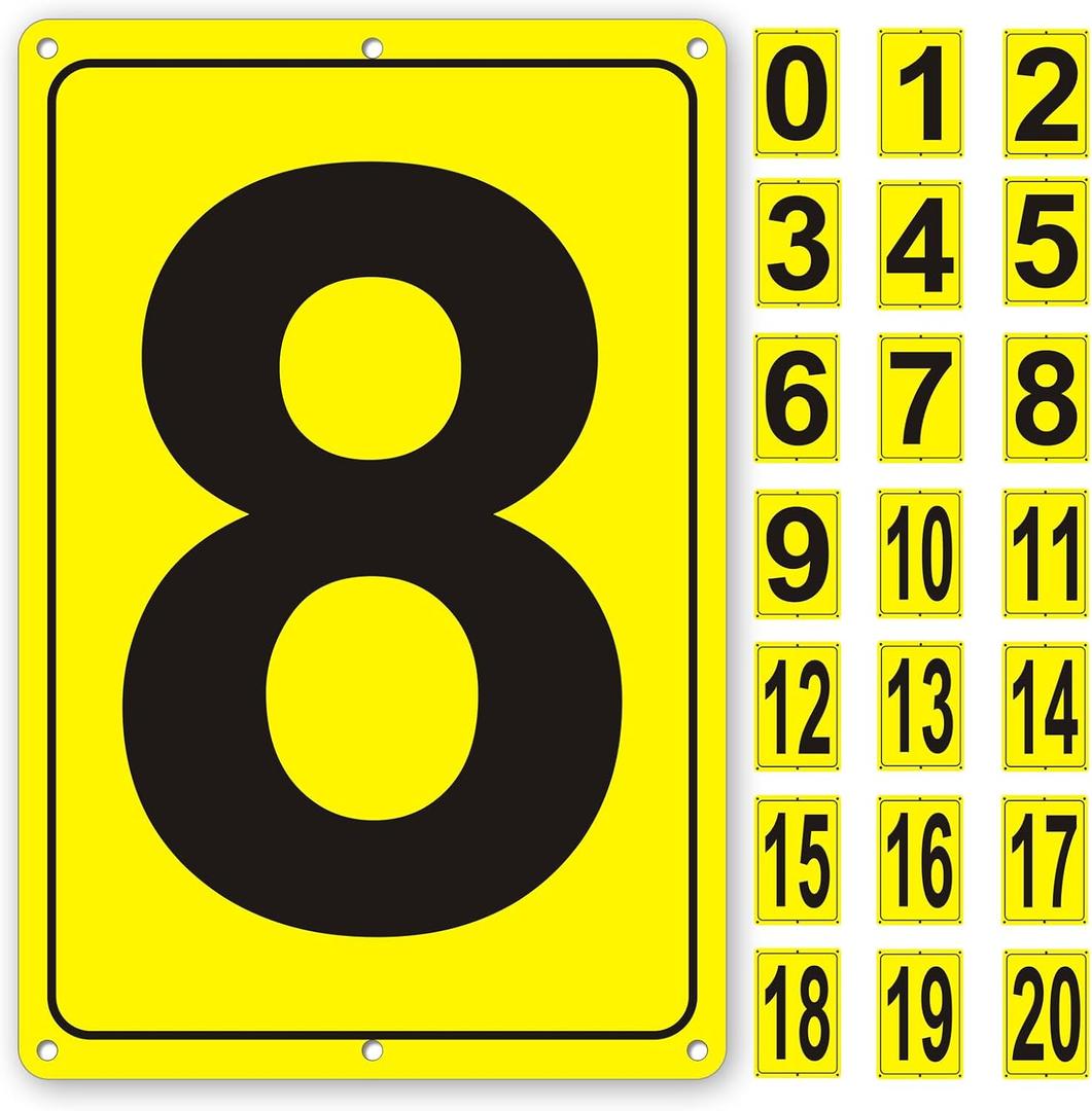 Number Sign 8 for Tennis Court, Numbered Sign for Parking Lots and Public Spaces, 12x8 inches Weatherproof and Easy to Install Metal Signs