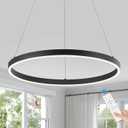 Benkut Modern LED Ring Chandelier Black Circular Pendant Light Fixture Dimmable Round Hanging Light with Remote LED Chandelier for Dining Room Kitchen Island Living Room, D23.6in