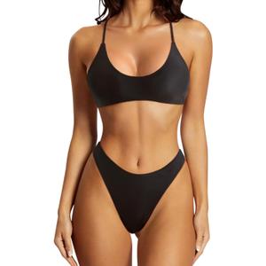 SUUKSESS Women High Waisted Thong Bikini Set Reversible String 2 Piece Swimsuit (Medium, 56 Black White)