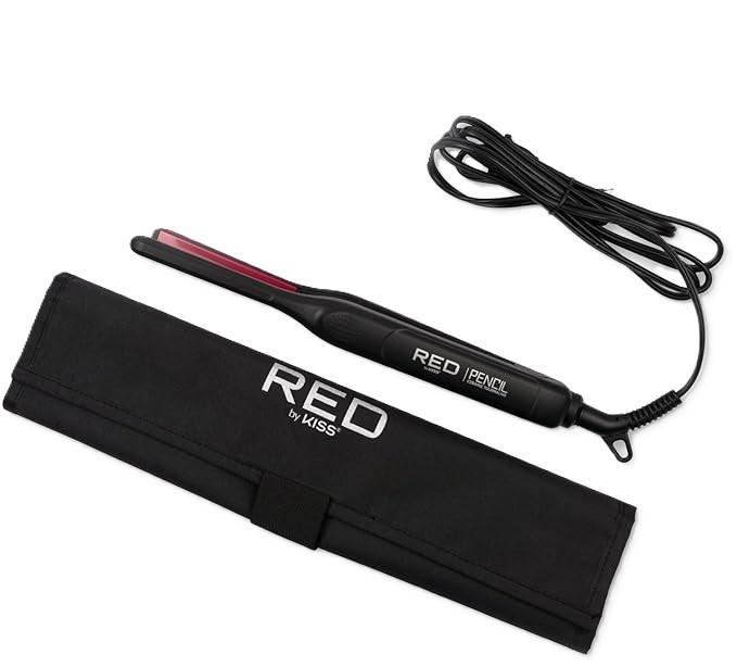 Red by Kiss Pencil Flat Iron up to 450°F Thin Small Tourmaline Ceramic Plate 0.3 inch (3/ 10") for Women and Men, Short to Medium Hair, Pixie Cut, Bangs, Edges
