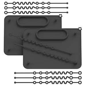 2 Pack Baby Silicone Mat, with Suction Base and 8 Stretchable Straps, Seposeve Baby Placemats, Activity Mat for Infants to Toddlers, Keeps Babies Essentials Off The Floor, 2 Black