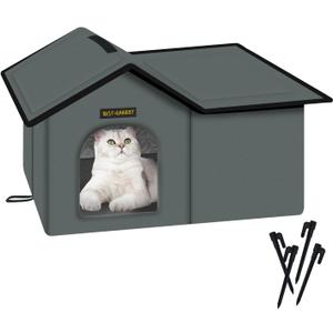 Rest-Eazzzy Cat House for Outdoor Cats, Weatherproof and Insulated Feral Cat House with Mat and Clip, Easy to Put Together, Selfwarming Cat Shelter for Winter(Grey, Waterproof House-L)