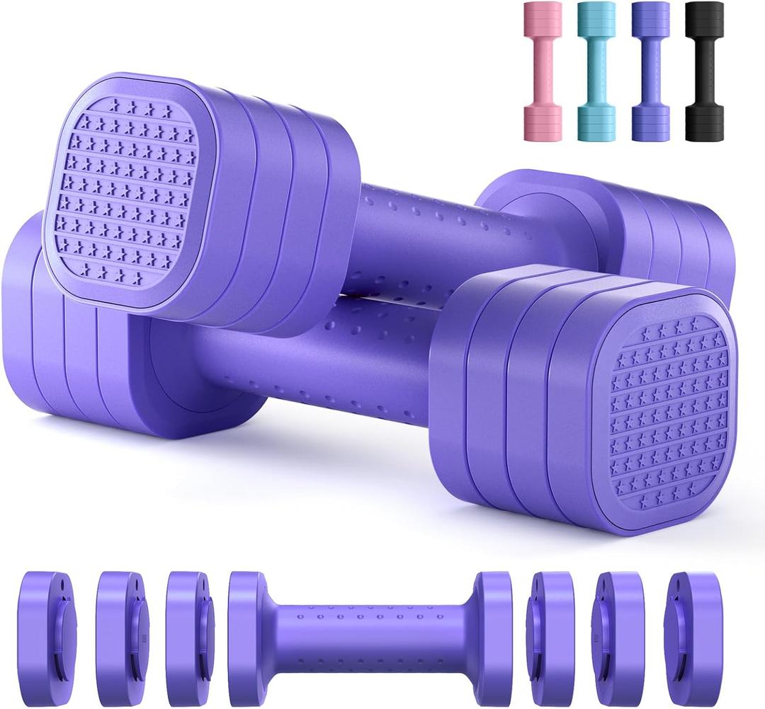 Zempox Adjustable Dumbbell Set of 2, 4 in 1 Free Weights Dumbbells Set for Women, Hand Weights for Women at Home, Each 2lb 3lb 4lb 5lb with TPU Soft Rubber Handle for Home Gym Exercise Training Aquatic Fitness Equipment (Purple)