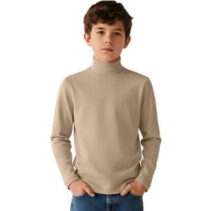 Boy's Long Sleeve Turtleneck Shirt Solid Color Mock Neck Top Soft Stretch Base Layer Tee Warm Casual Basic T-Shirt