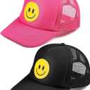Cozypower 2 Pcs Smile Face Baseball Cap Smile Trucker Hat Mesh Adjustable Baseball Cap Retro Preppy Hats for Women (Rose Red, Black)