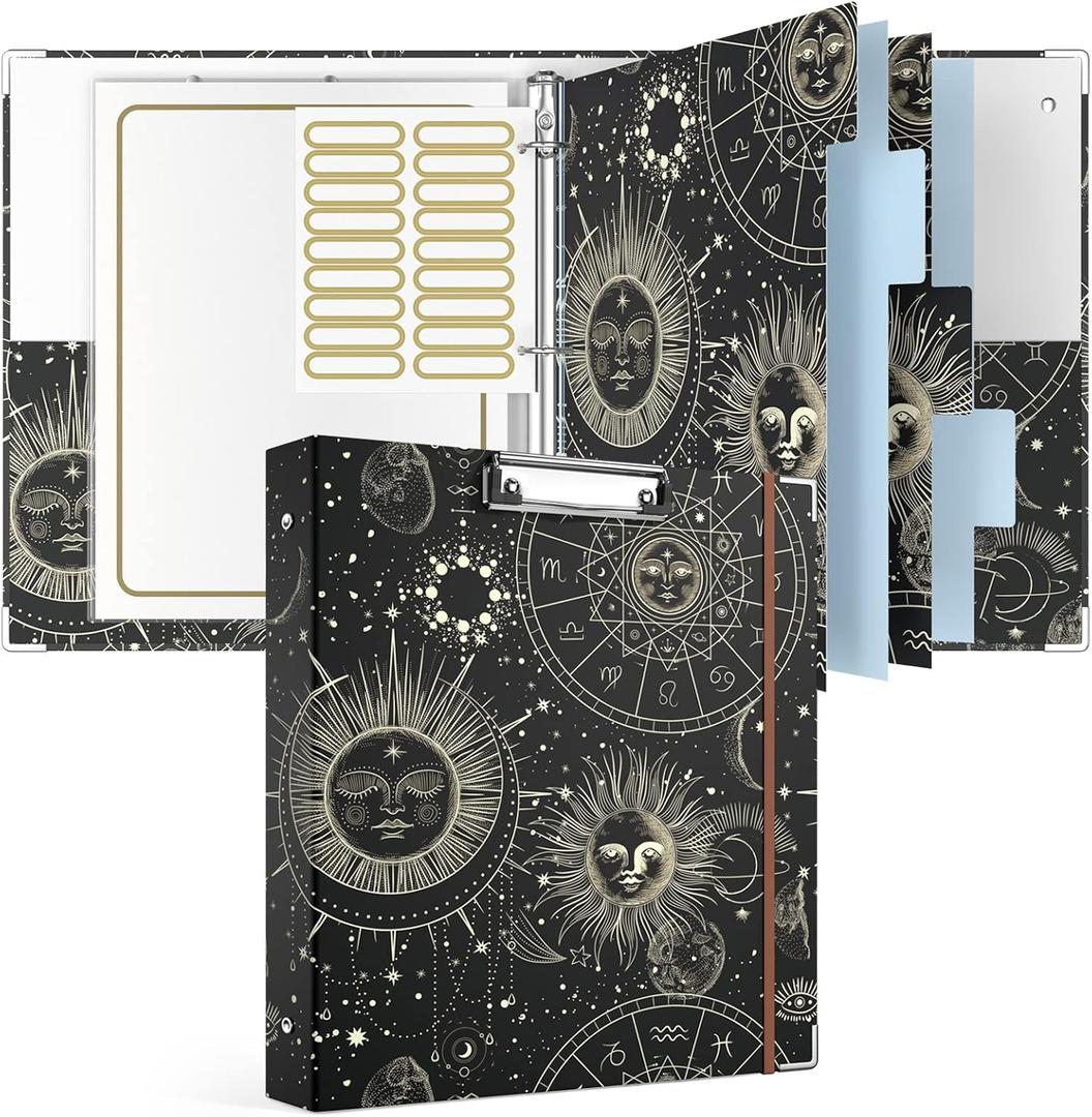 Rouidr 3 Ring Binder with clipboard, 1 inch 8.5 x 11 in Letter Size View Binders Organizer with Dividers Tabs & Clear Sleeves, School Supplies, Office Supplies, Sun