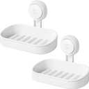 LEVERLOC Soap Holder Suction Cup for Shower, 2 Pack Bar Soap Dish Holder for Shower Wall Mounted NO-Drilling, Plastic Self Draining Removable Vacuum Suction for Bathroom Bathtub Sink