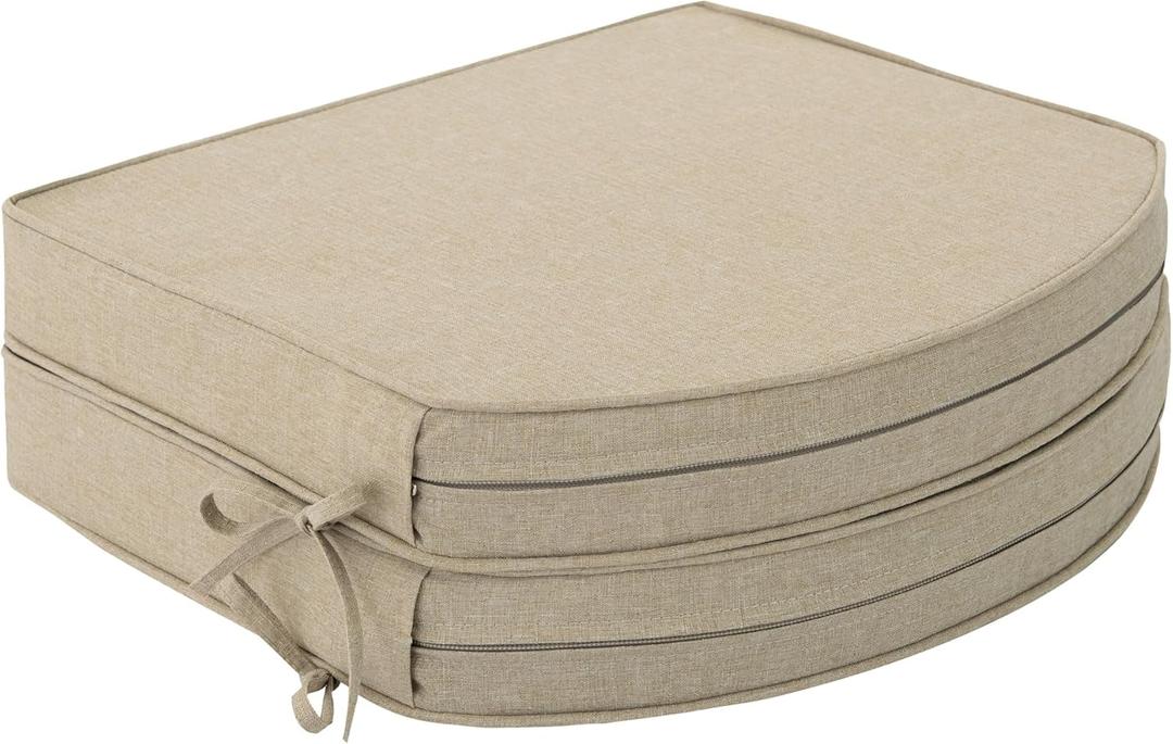 Outdoor Chair Cushions, Fade-Resistant & Water-Resistant, D Shaped Patio Furniture Seat Chair Pads Replacement with Ties, Non-Slip Bottom, Removable Cover, Set of 2, 17 x 16 Inch, Natural