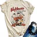 Girls Halloween Shirt Nightmare on Main Street Pumpkin Bat Tshirt Spooky Season Short Sleeve Tops Kids Fall Outfits (5-6 Years, 130)