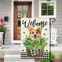 DLZDN St Patricks Day Dog Garden Flag Shamrocks Clovers Corgi Flag 1218 Inch Double Side Vertical Burlap Farmhouse Yard Sign Holiday Outdoor Decoration