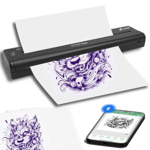 YILONG ATS886 Wireless Tattoo Stencil Printer Portable Bluetooth Thermal Tattoo Machine with 15pcs Transfer Papers Rechargeable Tattoo Printer Kit Compatible with Android, iOS & Windows