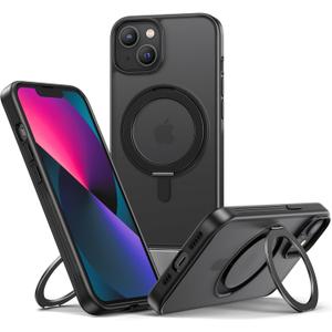 NIMASO for iPhone 14/13 Case with Ring Stand 360°Rotatable, Compatible with MagSafe, Shockproof Military-Grade Protection, Translucent Matte Back Slim Magnetic Phone Case 6.1 inch, Black