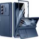 BERFY for Z Fold 6 Case with Screen Protector, Hidden Kickstand & Slide Camera Cover, Full Body Heavy Duty Shockproof Slim Hinge Hard Protective Phone Case for Samsung Galaxy Z Fold 6 5G, Dark Blue