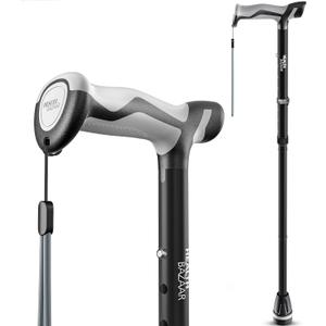 HEALTHBAZAAR Walking Cane for Men & Women, Foldable Cane with Shock Absorption - Adjustable, Lightweight Collapsible Walking Stick for Seniors & Adults, Comfort Grip Handle, Heavy Duty All Terrain Tip