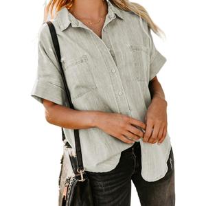 Astylish Women's Button Down Shirts V Neck Loose Casual Shirt (XX-Large)