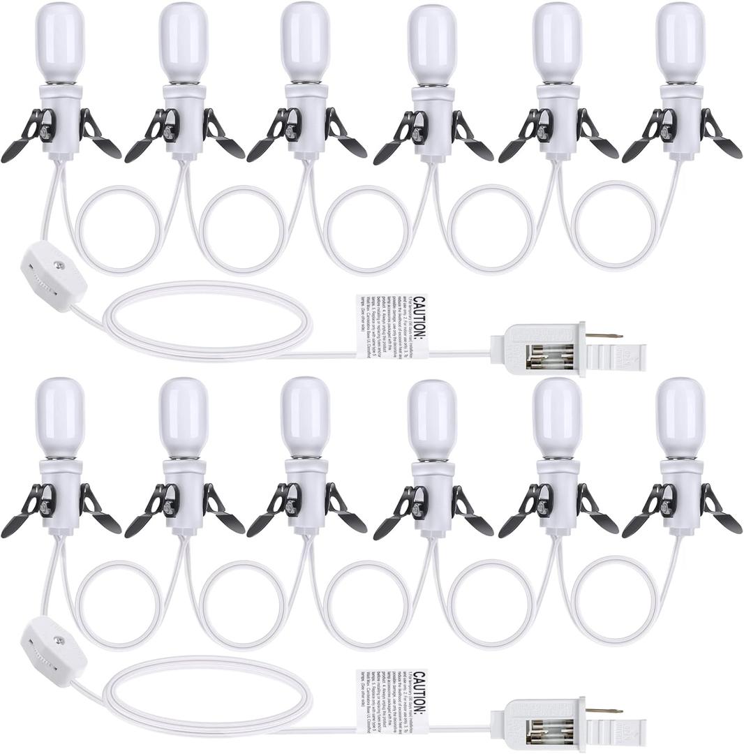 Meonum 2 Pack Accessory Cord with 6 LED T20 Bulbs, Indoor Blow Mold Light Warm White with Switch, E12 Christmas House Village Light with Fuse, Snow Village Light Replacement Cord for Holiday Decor