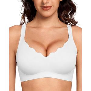 Gailife Scalloped Lift Bras Women Soft Jelly Push Up Wireless Bra Supportive V Neck No Underwire Seamless Tshirt Bralettes (White, S)