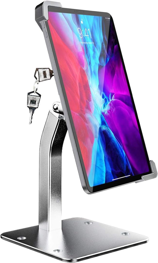 Anti-Theft Desktop Tablet Kiosk Stand Holder, Heavy Duty Countertop Tablet POS Display Mount with Security Lock and Key, Compatible iPad Pro/Air/Mini, Galaxy Tabs, Surface, More 7-11" Tablets