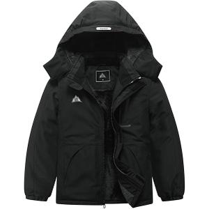 Kid's Ski Jacket Waterproof Winter Coat Boy's and Girl's Fleece Snowboarding Jackets with Detachable Hood, Size: 7-8