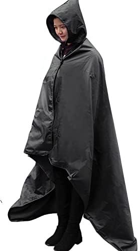 Stadium Blanket, Waterproof Windproof Outdoor Hooded Fleece Blanket - Portable, Wearable, Warm for Outdoor Camping, Picnic, Stadium, Sports, Beach, Concerts, Car, Dogs, Black/Grey