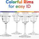 10 oz Margarita Cocktail Glasses + Colorful Party Rims | Set of 4 | Classic Frozen Drinks Stemware + Fun Cactus Gift Box | Thick Stem, Heavy Duty, Clear Hand Blown Glassware Drinking Set