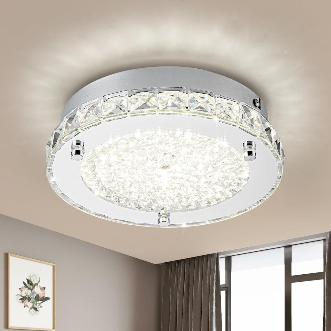 Crystal Ceiling Light Fixture Flush Mount Ceiling Light Modern LED Hallway Light Fixtures for Small Space, Bedroom, Foyer, Entryway, Batrhoom, Kitchen, Dia 8 Inch, 4000K