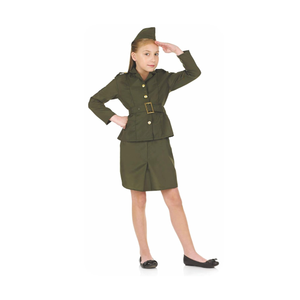 fun shack WW2 Army Girl Costume for Kids, Army Girls Halloween Outfit, Military Dress Up for Girls,XL