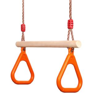 PELLOR Kids Trapeze Bar with Rings,Wooden Trapeze Swing Bar for Ninja Warrior Obstacle Course,Children's Swing Set Indoor Outdoor Garden,Yard,Playground (Orange)