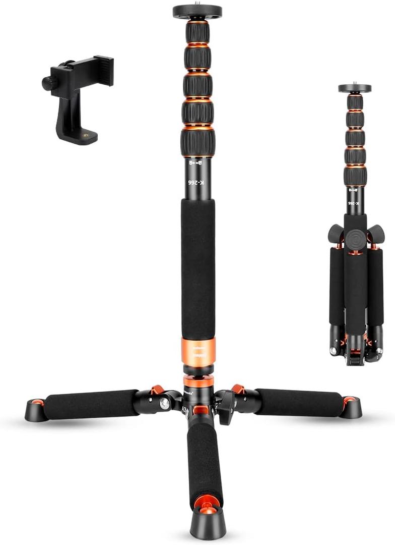 Koolehaoda Camera Aluminum Monopod with Metal Tripod Base.6 Sections 46-177cm/18-69inch Adjustable, Leg Diameter 28mm,up to 6kg /13lbs (Orange)