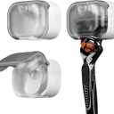 LUEXBOX 2 Pack Razor Holder with Cover for Shower Wall, Self Adhesive Razor Stand Shaver Organizer, Plastic Razor Hanger Hooks Compatible with Fusion 5 Proglide, Mach 3 Classic (Gray Clear)