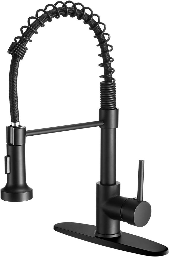 Black Kitchen Faucet with Pull Out Sprayer Stainless Steel Single Handle Spring Sink Faucets 1 Hole Or 3 Hole Dual Function for Farmhouse Camper Laundry Utility Rv Wet Bar