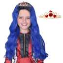 ColorGround Long Wavy Cosplay Wig with Crown for Halloween Costumes and Party (Dark Root Blue)