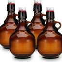 Dandat 4 Pcs Growlers for Beer Amber Glass Bottles Beer Bottles Glass Jar with Lid liquid Jugs Soda Cider Alcohol Liquor Home Brewing Fermenting(34 oz)