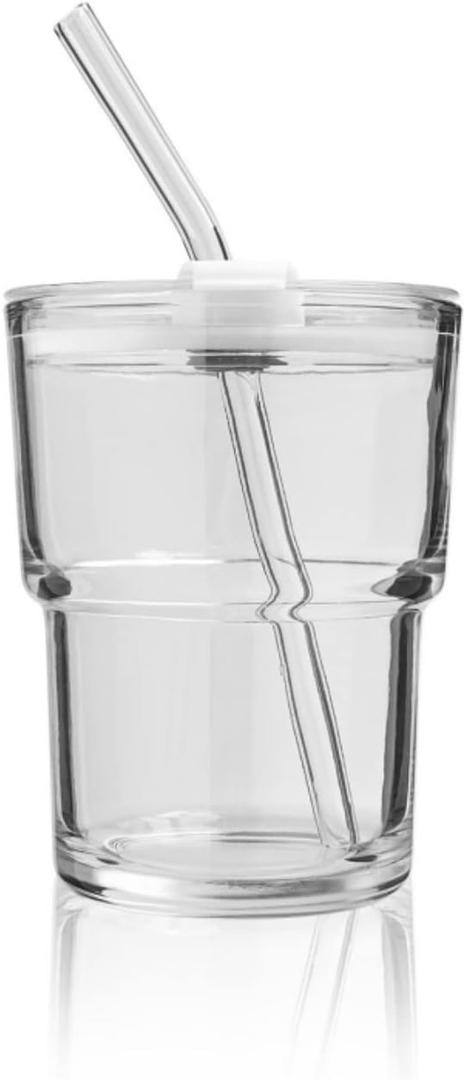 13OZ/400ML Ice Coffee Glass Tumbler with Straw and Lid Sealed Carry On, Thick Wall Water Glass Cup Mug Tea Clear