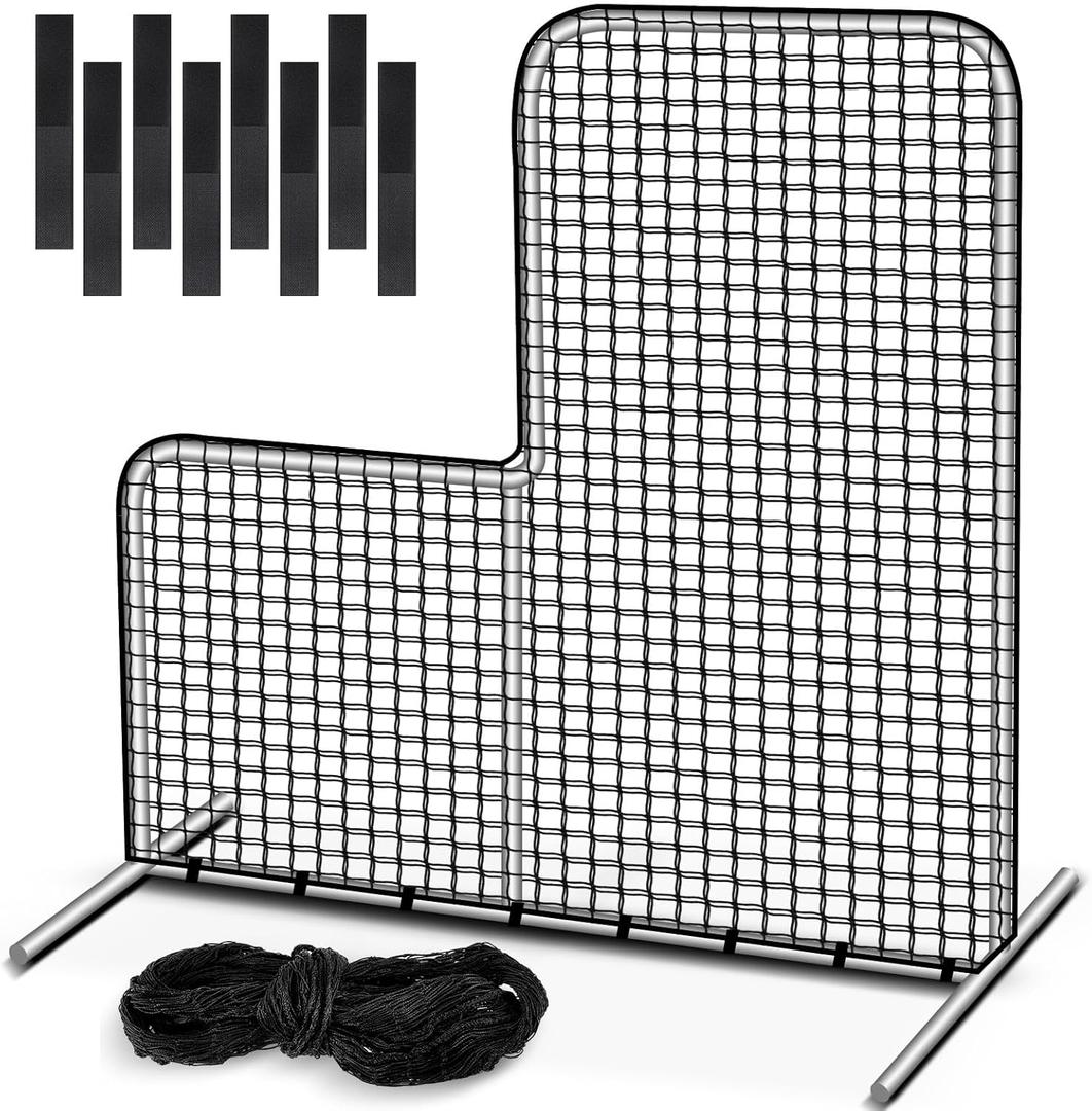 Replacement Baseball L Screen Net 7 x 7 ft Protective Portable Pitching L Screen Safety Netting 45 Ply 42 Inch Cut Out, Net Only, No Frame Included, Black