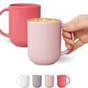 12 oz Ceramic Coffee Mugs, Set of 2 - Satin-Matte Finish, Minimal Modern Design, Comfort-Grip Handles, Microwave & Dishwasher Safe, Handmade in Korea (Pink & Rose)