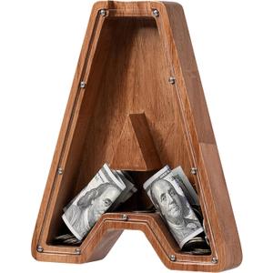 Piggy Bank for Kids Boys Girls, Wooden Large Letter Piggy Bank Alphabet Money Bank with Initial A, Coin Bank Fun Gifts for Birthday, Christmas, Festival, Baby Shower