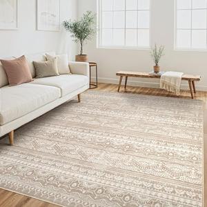 Tortania Area Rug Living Room Rugs - 5x7 Washable Large Soft Neutral Boho Moroccan Bohemian Farmhouse Rug Indoor Floor Carpet for Bedroom Under Dining Table Home Office Decor - Light Brown