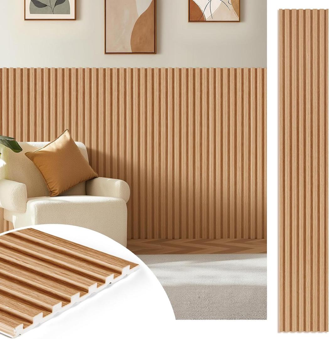 WPC Acoustic Slat Wall Panels 16-Pack 47.2'' x 6'', Accent 3D Wall Panel for Interior Wall Decor, Waterproof Fluted Textured Panel Wall Slats,Solid Elm (Cover Approx.32 sq.ft)