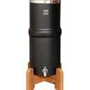 AquaEasy Stainless Steel Gravity Water Filter System (2.25 Gallon) with 2X Activated Carbon Filter, Stainless Steel Tap and Wooden Stand (Black) Countertop Water Filtration System