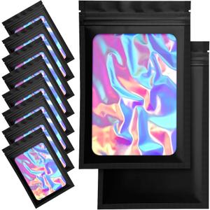 100 Pack Mylar Bags - 4 x 6 Inch Resealable Smell Proof Bags Foil Pouch Flat Bag with Front Window Black