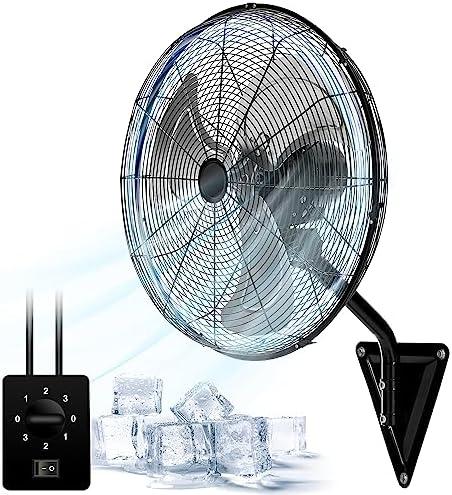 AZOUTDOOR 20” Wall Mount Fan 7000 CFM High Velocity Wall Industrial Fan 120° Oscillating Fans 3-Speed for Household, Commercial Use - ETL Listed, Black